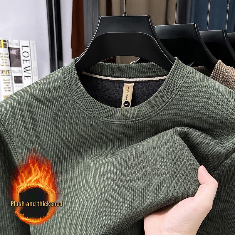 

Men s Solid Color Fleece Jacquard Long Sleeve Hoodie - Loose, Casual Autumn/Winter Fashion Base Layer M зелений