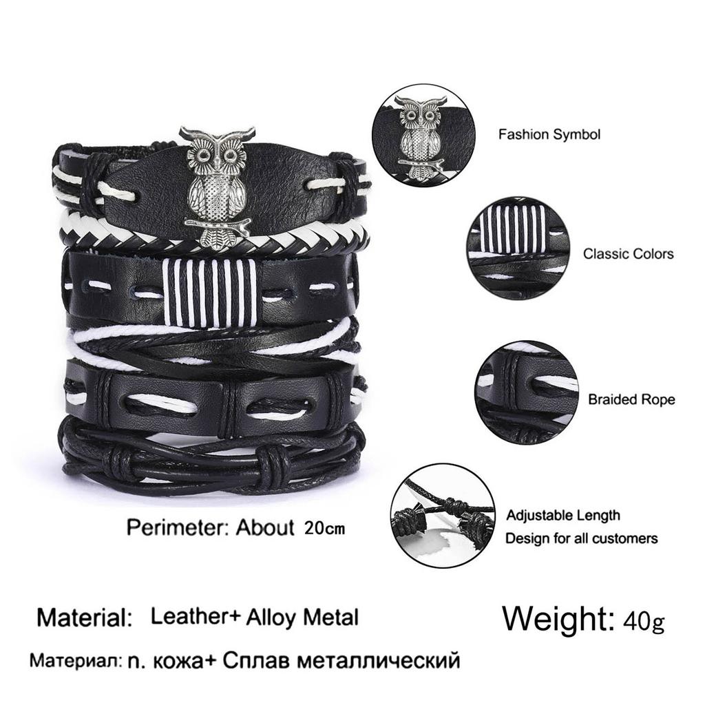 Vintage Multi-layer Feather Star Leather Bracelets For Men Hand-knitted Leaves Rope Wrap Wristband Bracelet Ethnic Party Jewelry