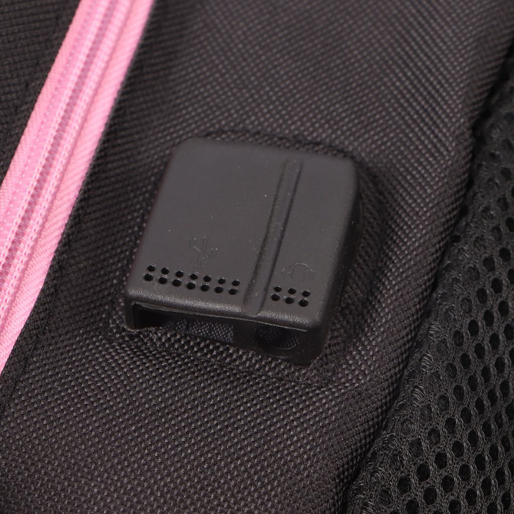 Travel Backpack with USB Charging Port and Headphone Hole Casual Double Shoulder Bag Black Pink