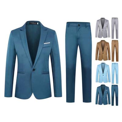2Pcs/Set Men Spring Autumn Solid Color Business Suit Lapel Long Sleeve Pockets
