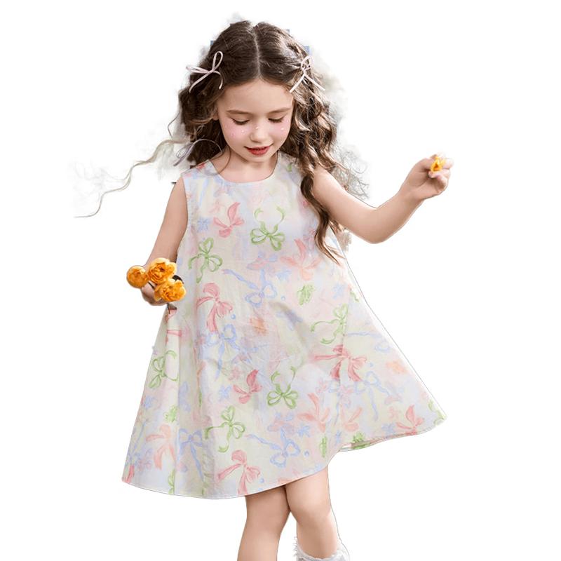ASK JUNIOR Kids  Floral Bow Sleeveless Princess Dress 130