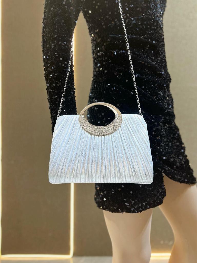 Elegant Pleated Leather Evening Handbag for Weddings and Parties