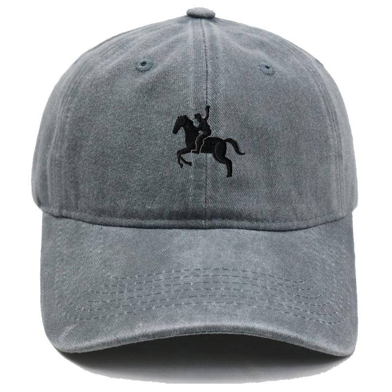 Men'S Washed Cotton Baseball Cap With Ride A Horse Embroidery Dad Hat Sport Golf Cap Sun Hat For Men Uv Blocking Bungee Hat