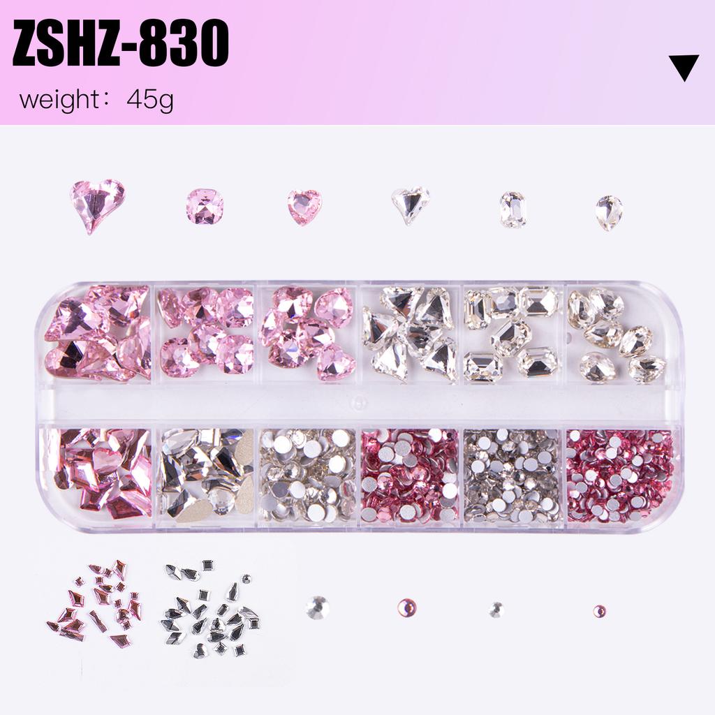 Nailart-Schmuck 12-Gitter-Box Nagelkunst Diamant Gemischtes Set Flacher Boden Speziell geformter Diamant Punktboden Diamant Kombinationsset
