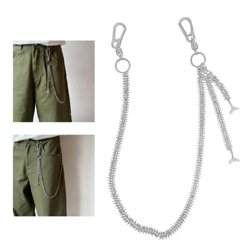 Retro Punk Style Waist Chain Fishbone Design Body Jewelry 78cm Length Metal Texture Suitable for Daily Wear and Concerts