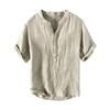 Camicia Casual Estiva da Uomo a Maniche Corte, Girocollo, Monocolore, in Cotone e Lino