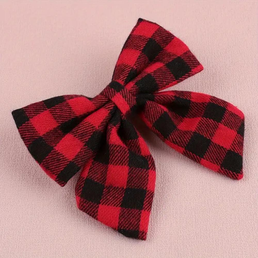 2Pcs Cute Plaid Bow Hair Clips For Girls Scottish Style Red And Black Check Decor Bownot Hair Barrettes Hair Accessories Gifts