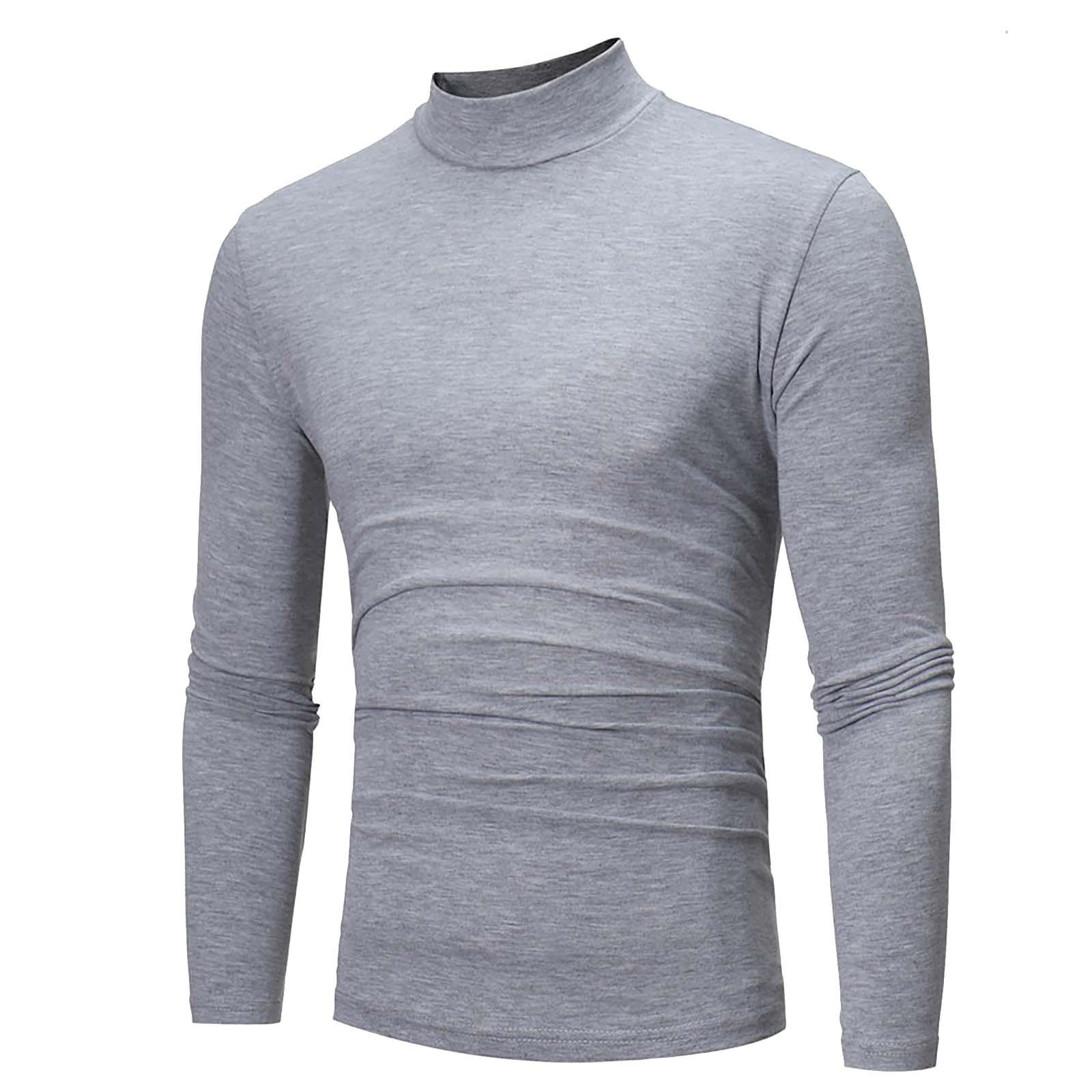 

Men s Mid-collar Long-sleeved Color Stretch Slim Bottoming Shirt Top M