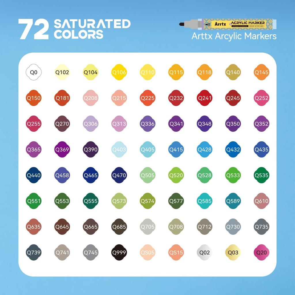 Arrtx Acrylic Paint Markers, 72 Colors, Medium Tip