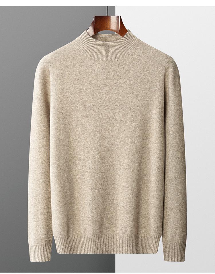 Men's Casual Cashmere Sweater: Half-High Neck, Thin, Long-Sleeved, Fuzzy, Loose Fit for Autumn and Winter