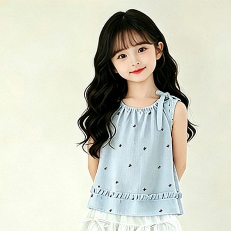 Girls Summer Bow Blouse and Bloomer Skirt Two Piece Set