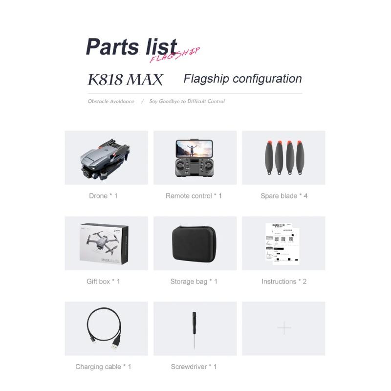 2026 K818 Max Drone 8K 5 Cameras Aerial Photography HD Camera Professional Brushless Motor 360°Obstacle Avoidance Folding 5G WIFI Quadcopter RC UAV