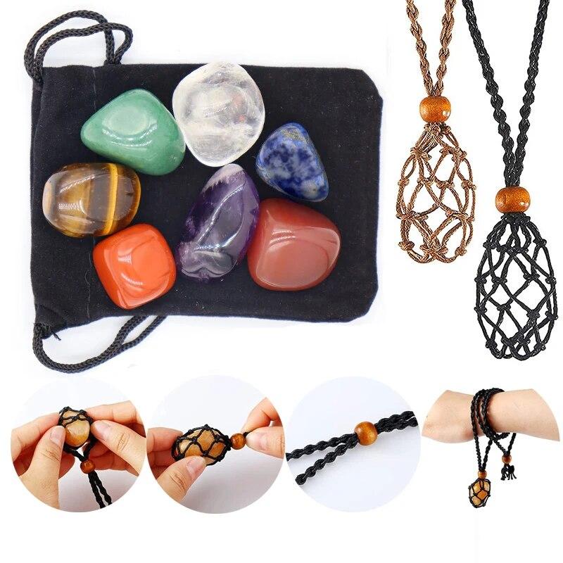 7pcs/Set 20-30mm Irregular Natural Stone Yoga Stone Bracelet Mesh Pocket Weaving DIY Jewelry Making Necklace Pendant Accessory