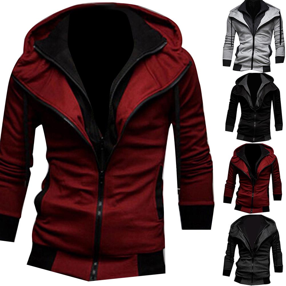 

Западная мужская мода больших размеров с цветными блоками и длинными рукавами, приталенная куртка на молнии с капюшоном, пальто, верхняя одежда XL темно-серого