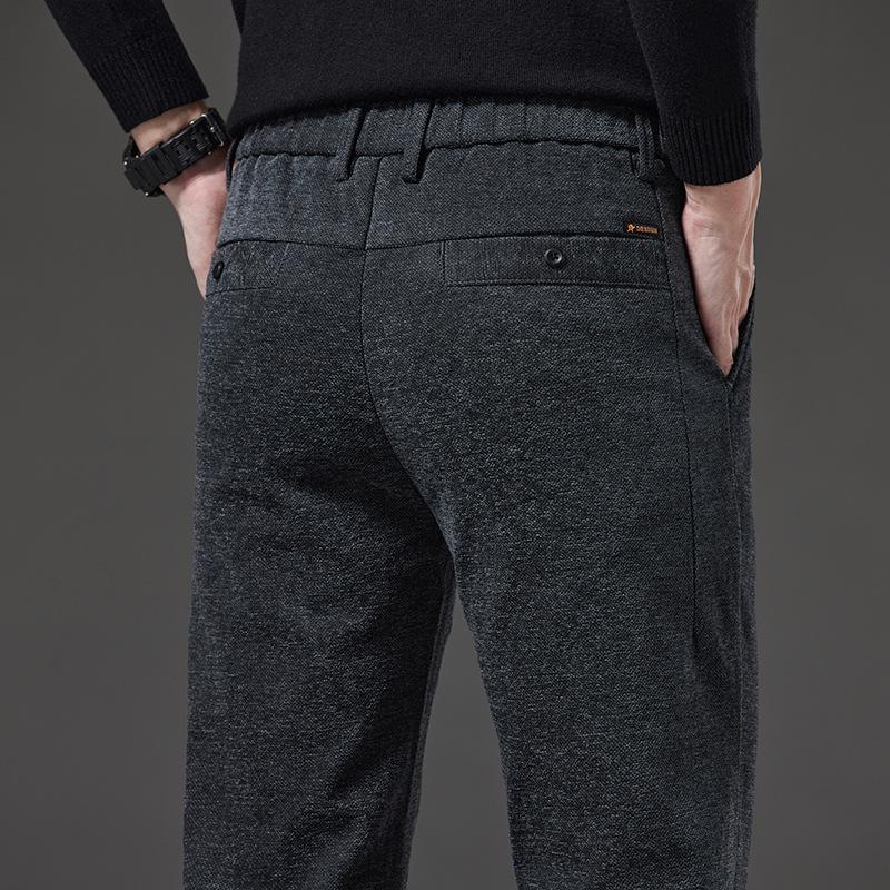 Pantaloni bărbătești de iarnă din lână șenilă elastici business casual - Antirid, fără călcare, calzi, groși și drepți.