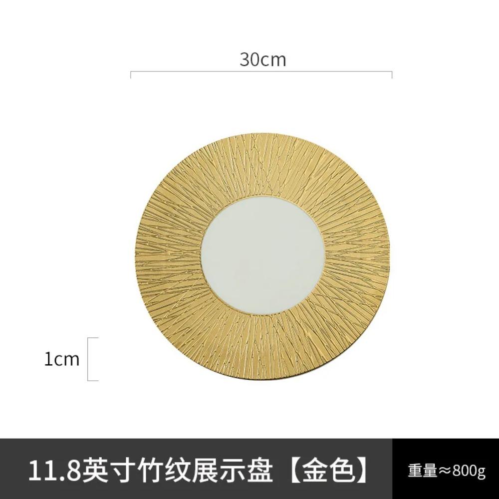 11.8 Inch Plated Gold and Silver Ceramic Plate Serving Plate Steak Tray Dessert Tray Molecular Cooking Tableware Dinner Plates