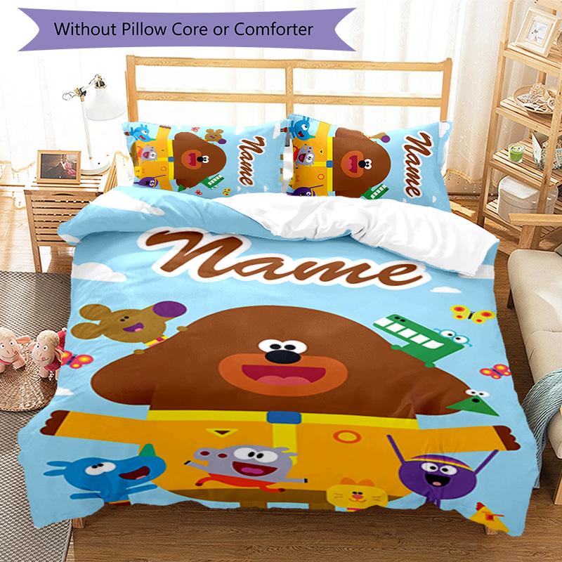 3pcs Hey Duggee3 Cover Set - Personalized Name, HD Printed Bedding with 1 Cover and 2 Pillowcases - Perfect for Home Decor, Easy Care