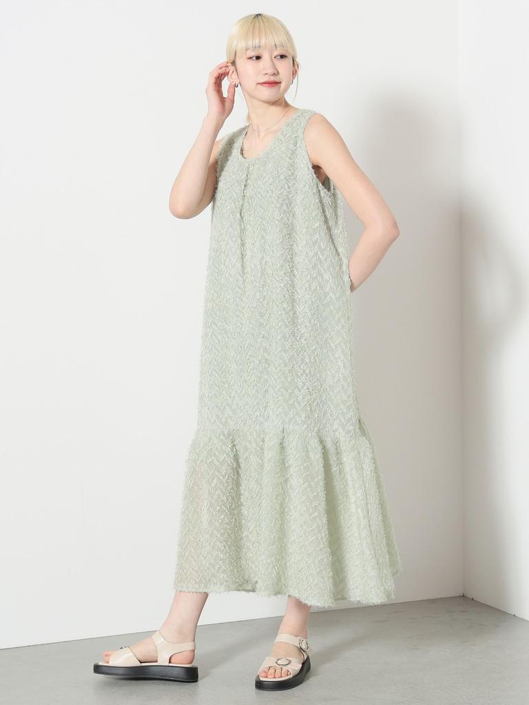 Beams Heart Women's G.GREEN FREE Back Ribbon Jacquard Dress