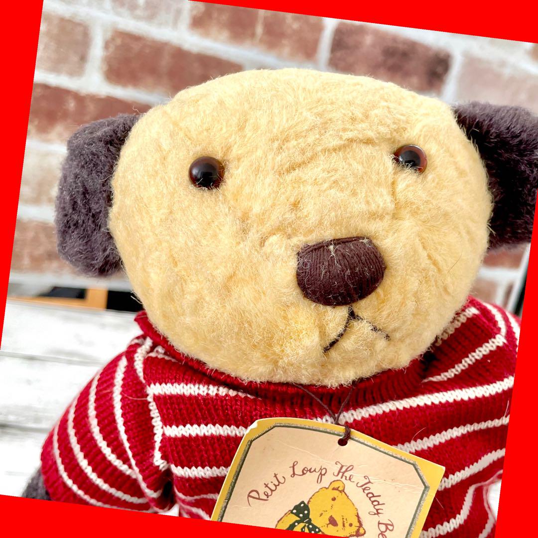 

[USED] Red sweater teddy bear (with stand) 30cm antique