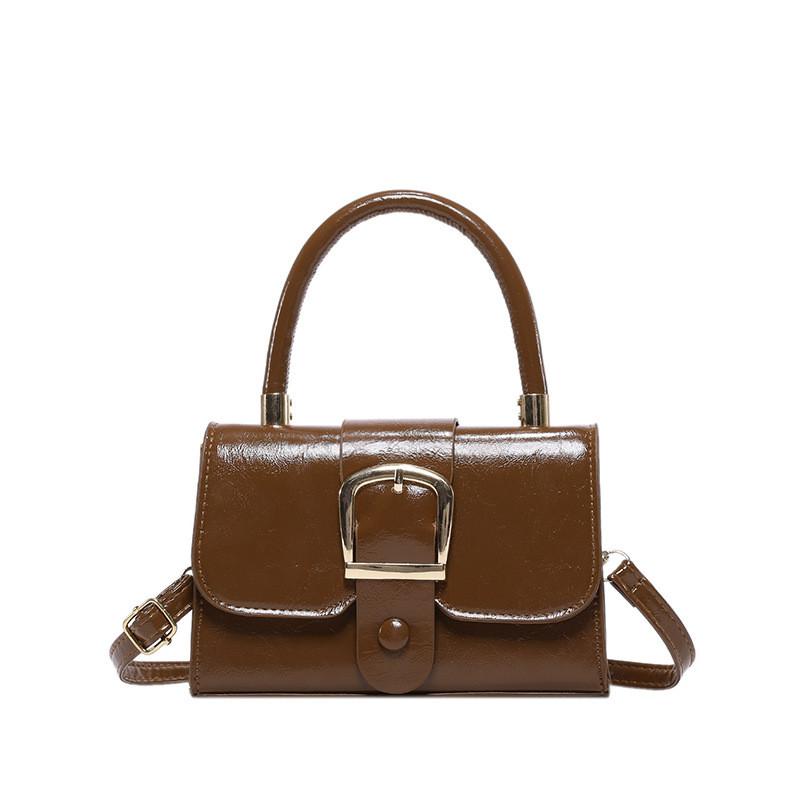 Elegant Pu Leather Small Square Handbag With Lock Closure For Fashionable Daily Use коричневый