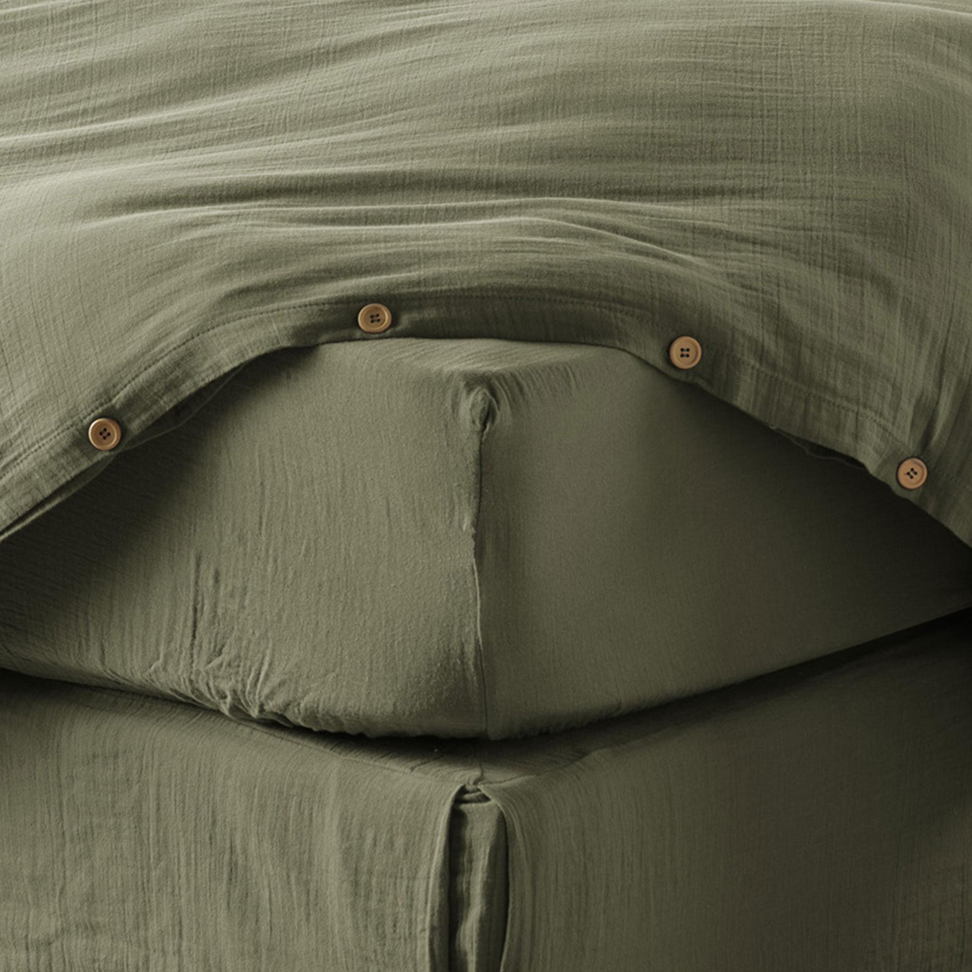 Drap housse 180x200 cm en Gaze de coton Romarin 180 x 200 cm vert