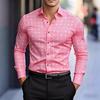 Men's Stylish Geometric Square Print Long-sleeved Shirt, Slim Fit Business Casual Shirt