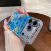 Blaues Kirschblüten-Bohrdesign Handyhülle für Apple 15/16/17Pro/ProMax - Stoßfeste Epoxidharz-Oberfläche