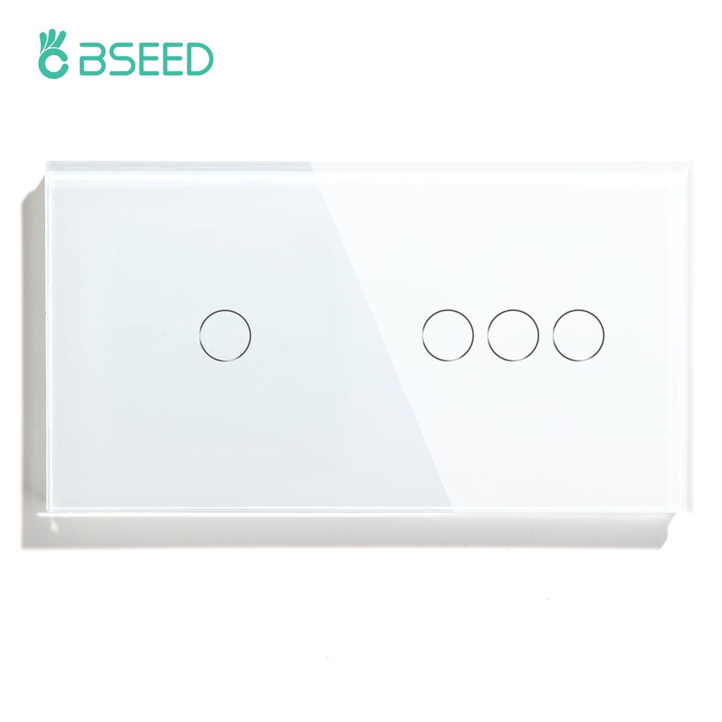 BSEED 1/2/3Gang Touch Switch Double Light Switch Triple Sensor Switch 1Way EU Standard Glass Panel Blue Back Light White Series