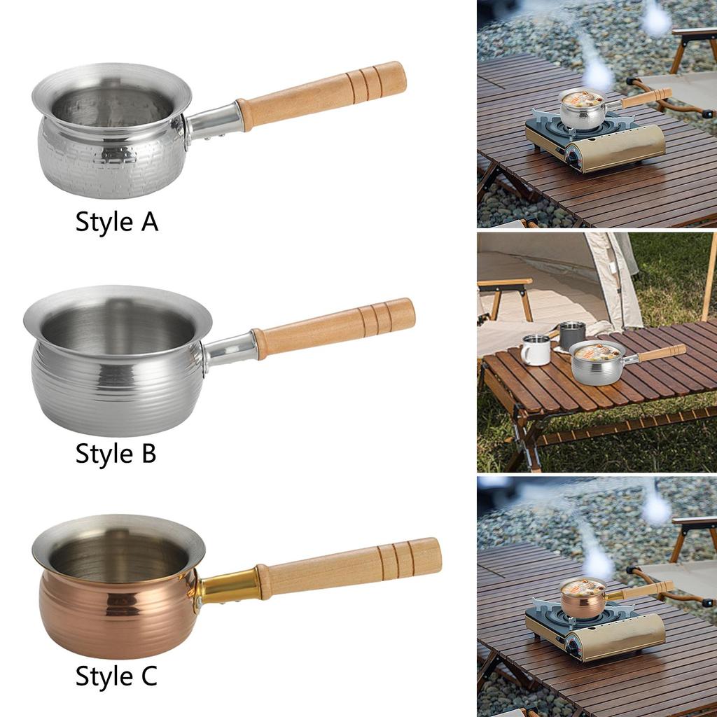 Saucepan with Wood Handle Milk Noodles Pot Portable Saucepan with Long Wood Handle for Kitchen Hotel Teahouse Home Restaurant