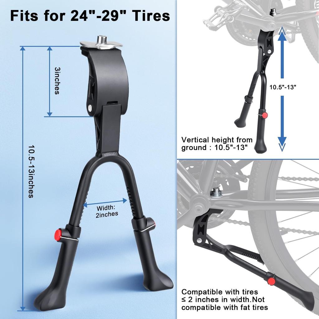 YBLNTEK Bike Kickstand, Adjustable Height Bicycle Double Legs Kick Stands For 24/26/27.5/29 Inch Adult Bikes, Center Mount Bicycle Kickstand For