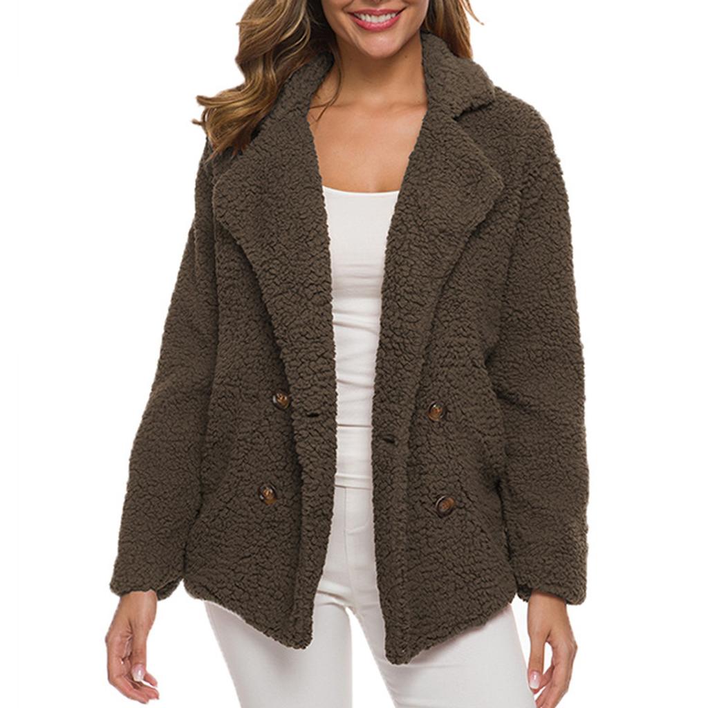 Damen Winter Casual gepolstert verdickt Anzug Kragen Knopf Lammwolle Jacke Strickjacke