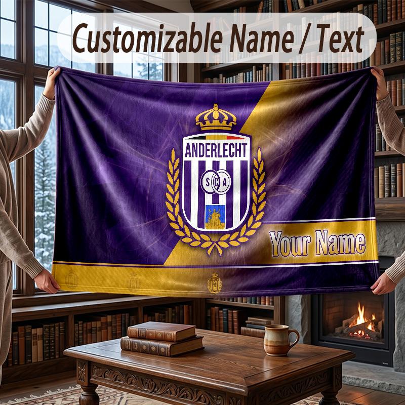 Custom Name Flannel Throw Blanket Anderlecht FC Logo Pattern Warm Home Decoration