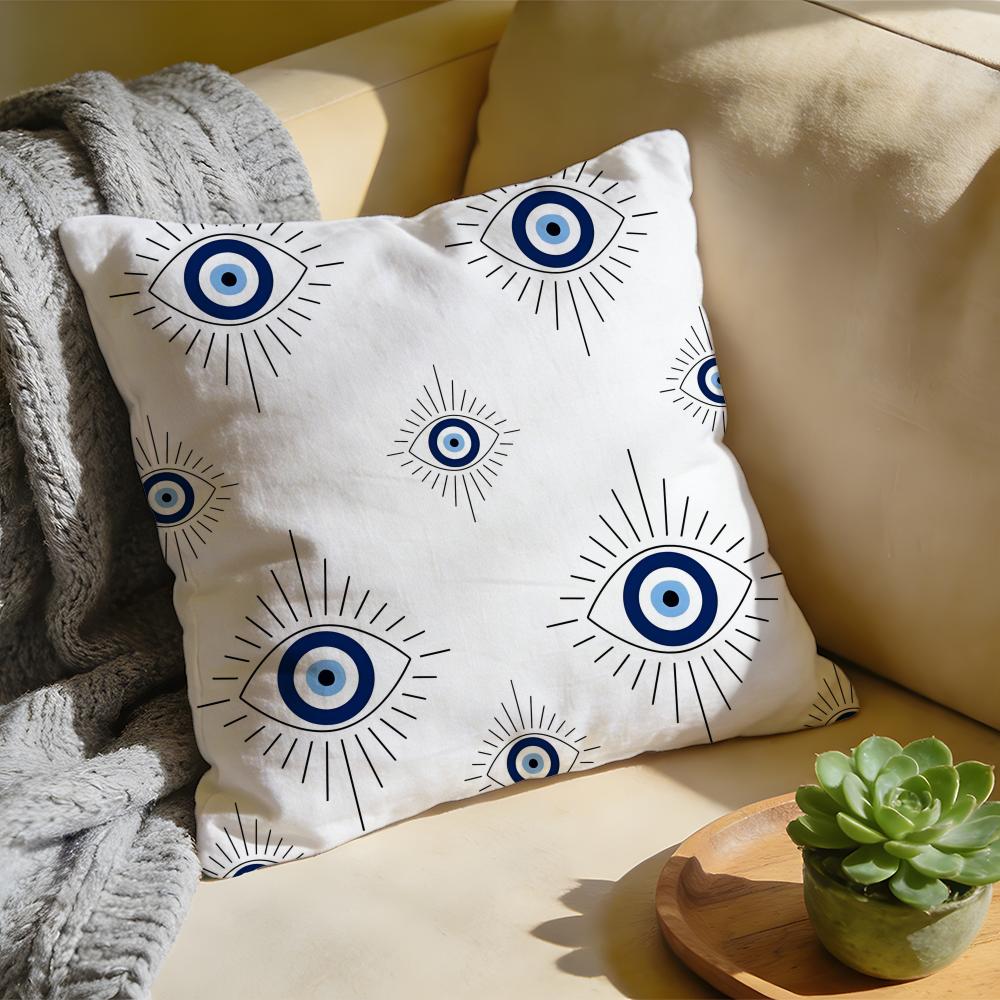 Cushion Cover Washed Linen Soft Breathable Decorative Case for Sofa Home Pillow Cover Evil Eye Symbol Art Print