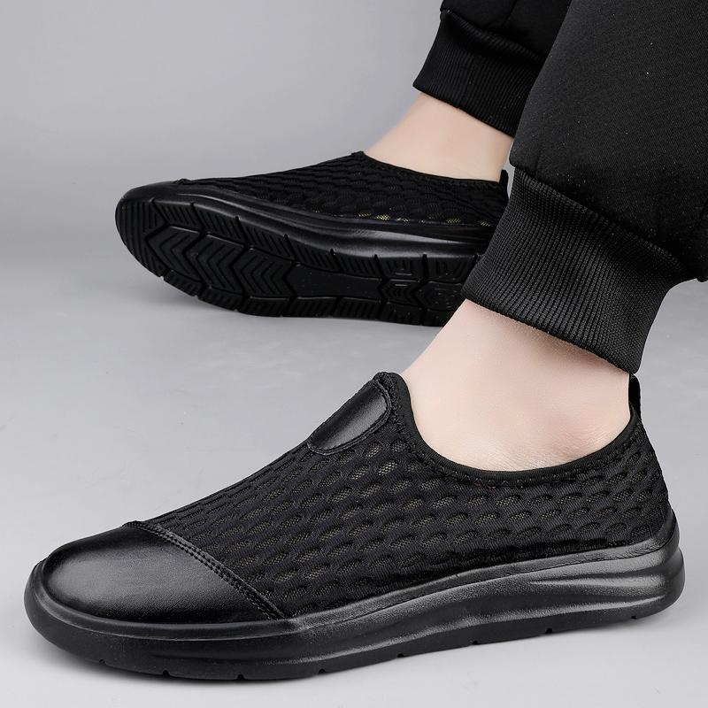 Fashion Male Lightweight Driving Flats Soft Men's Luxe Loafers New Mens Slip on Casual Shoes Hollow Out Men Mesh Cloth Walking Shoes