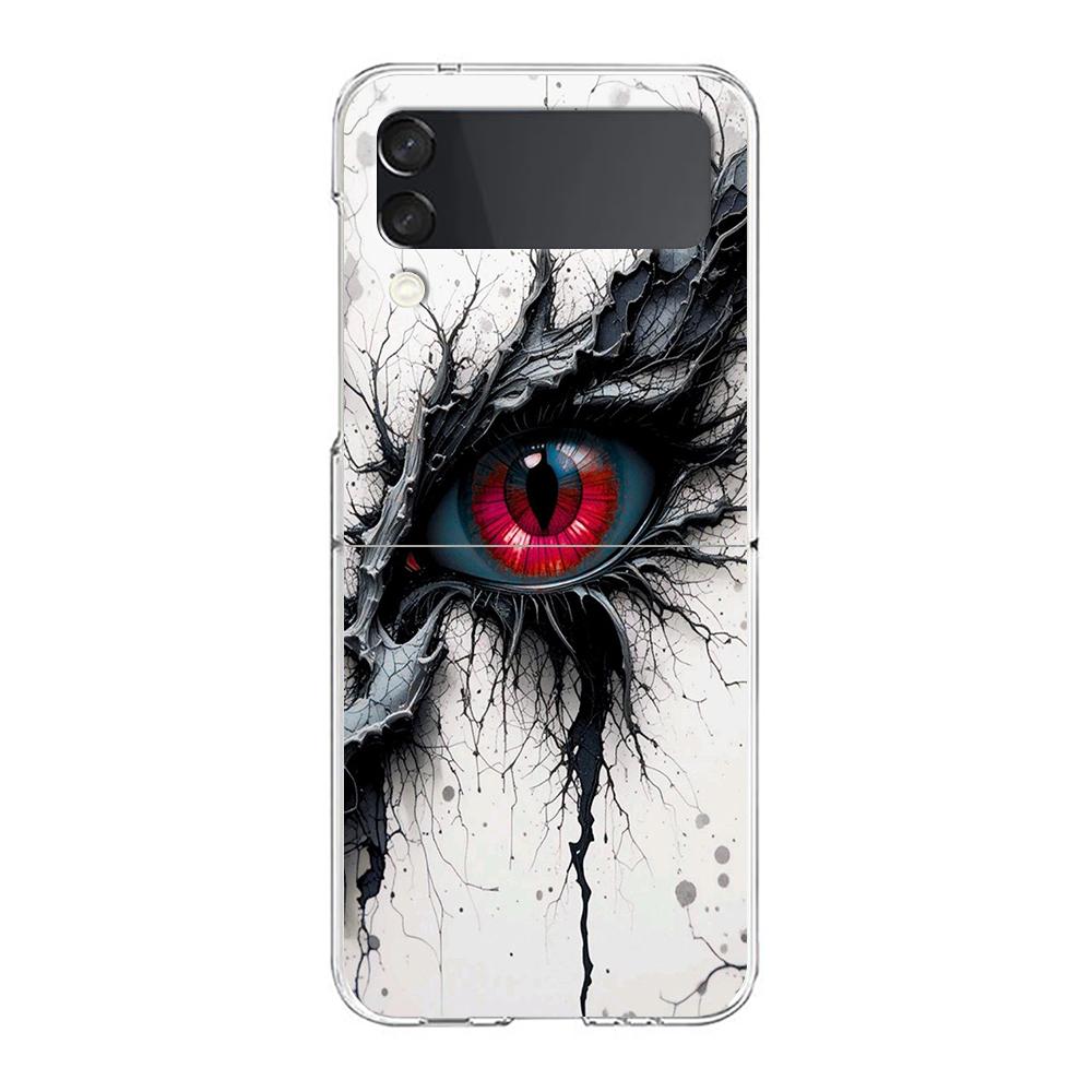Transparent Phone Case For Samsung Galaxy Z Flip 3 4 5 6 7 Hard Folding PC Z Flip3 Flip4 Cover Scary Devil Eye Pattern