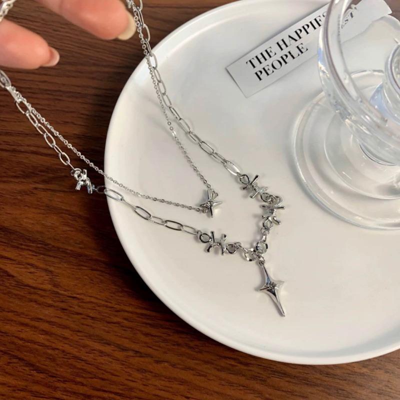 Four Pointed Star Spliced Cross Pendant Clavicle Necklace Fashion Jewelry For Women
