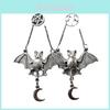 Gothic Style Alloy Earrings With Moon And Star Bat Design For Women
