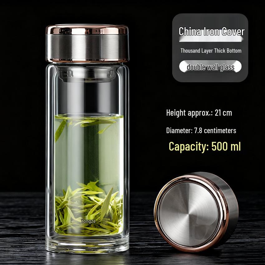High-Temperature Resistant Double-Layer Printed Borosilicate Glass Tea Cup