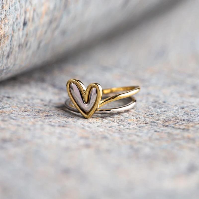New Ttrendy Heart Rings for Women Simple Double Color Heart Ring Wedding Anniversary Gift