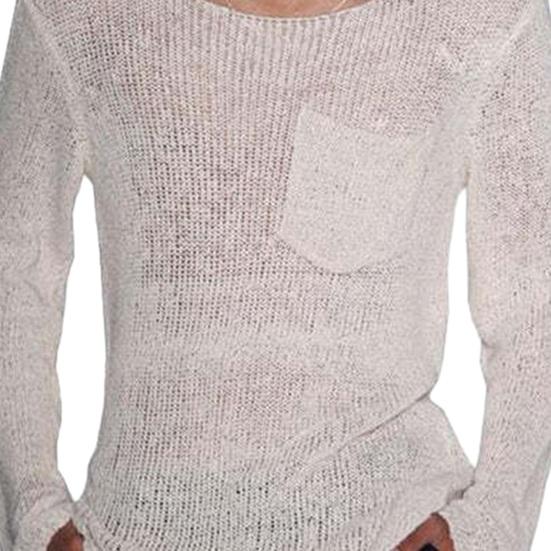 Men O-Neck Long Sleeve Knitting Sweater Solid Color Hollow Out Casual Pullover Sweater