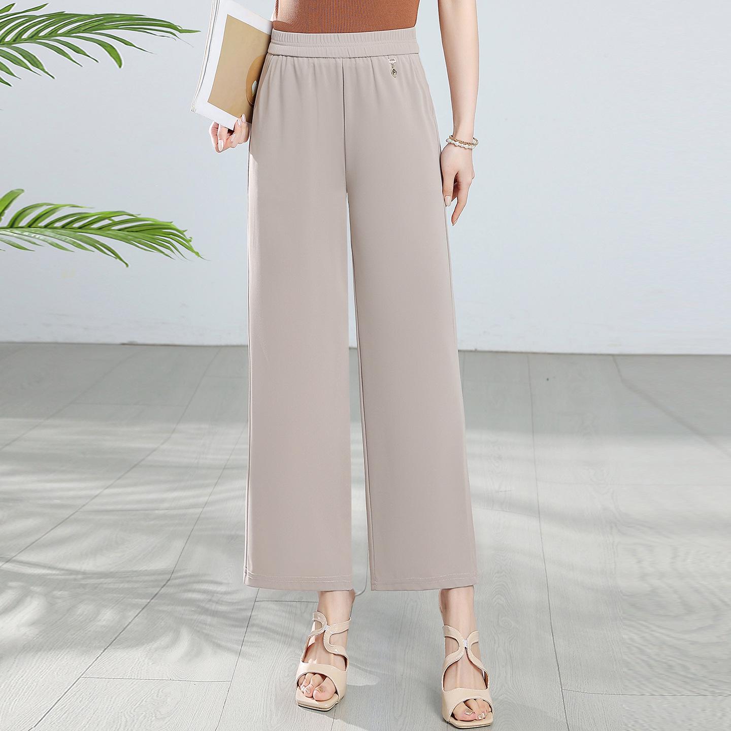 

Women s Summer Slimming Wide-Leg Pants: High-Waisted, Loose, Petite-Friendly, Straight-Leg Casual Style for Middle-Aged Moms XL бежевий