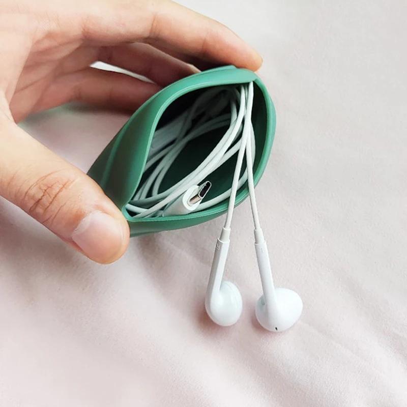 Bolsa de Almacenamiento para Auriculares con Cable de Silicona Simple Portátil Monedero Organizador de Cables de Datos