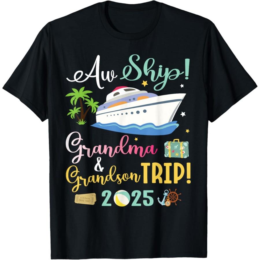 Aw Cruise Ship Grandma & Grandson Trip 2025 Family Vacation T-Shirt(1) S