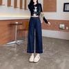 Women's High Waist Straight Leg Jeans Spring and Summer Elastic Waist Loose Wide Leg Pants Cropped Pants