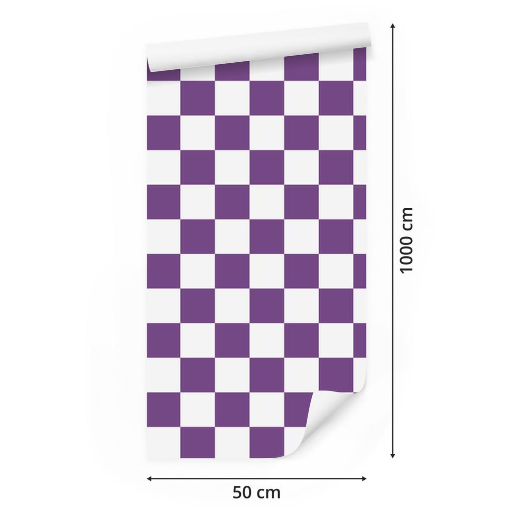 Checkerboard wallpaper purple, white and light gray 50x1000