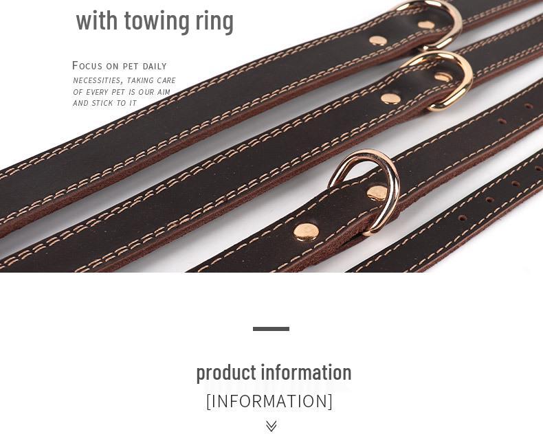 Cowhide Adjustable Dog Collar and Leash for Medium & Large Dogs