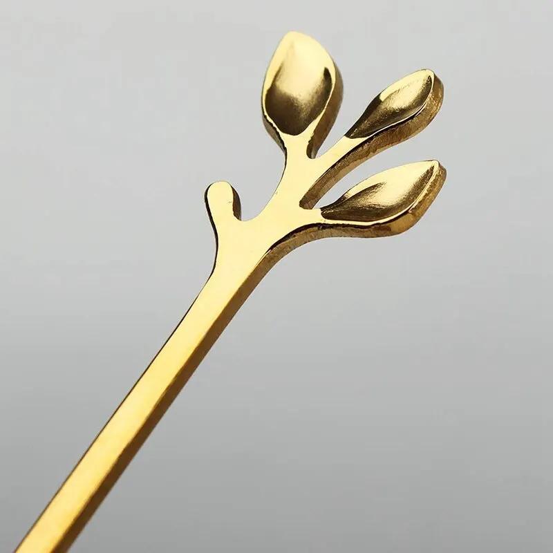 Stainless Steel Leaf Shape Spoon Fork Set, Creative Coffee Stirring Spoon, Long Handle Dessert Fork, Stylish Home Tableware