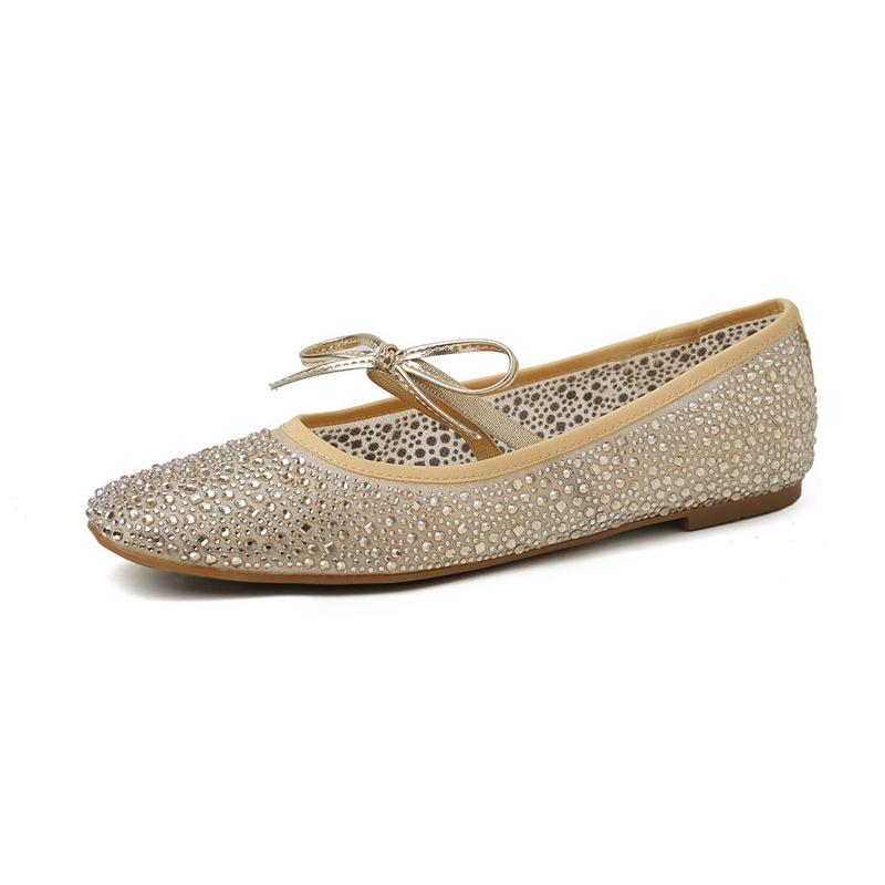 Krazing Pot Air Mesh Sheep Skin Flat with Crystal Beading Round Toe Jelly Shoes Party Summer Size 42 Women Flats