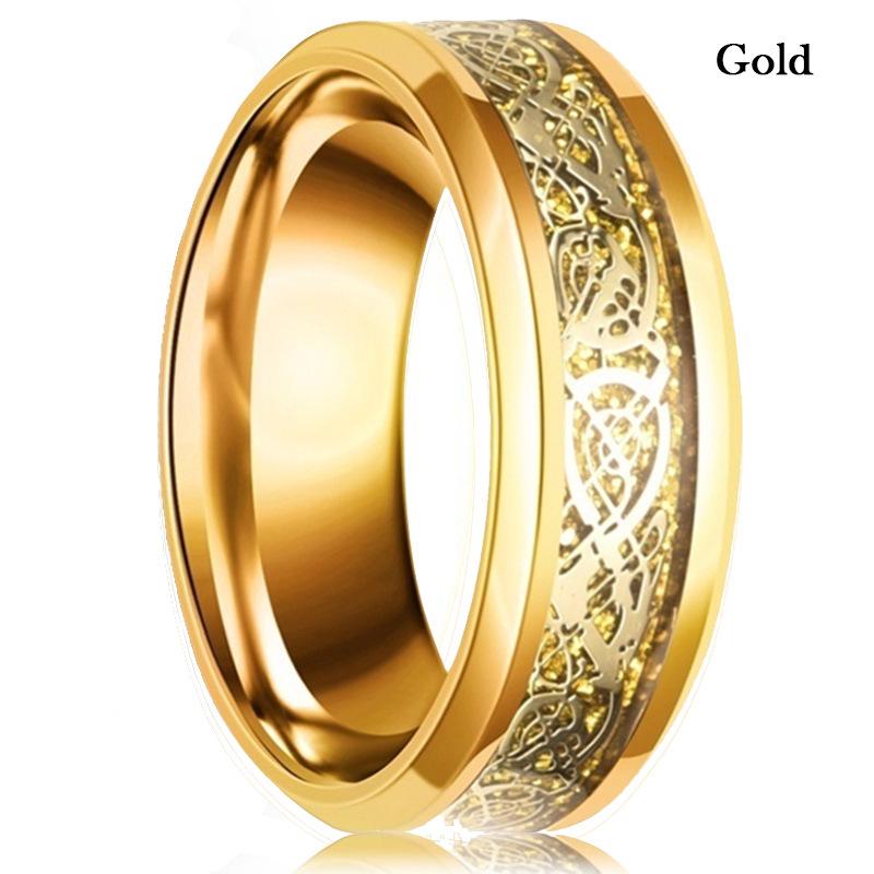 European & American Style Men's Titanium Stainless Steel Dragon Ring with Diamond Pattern