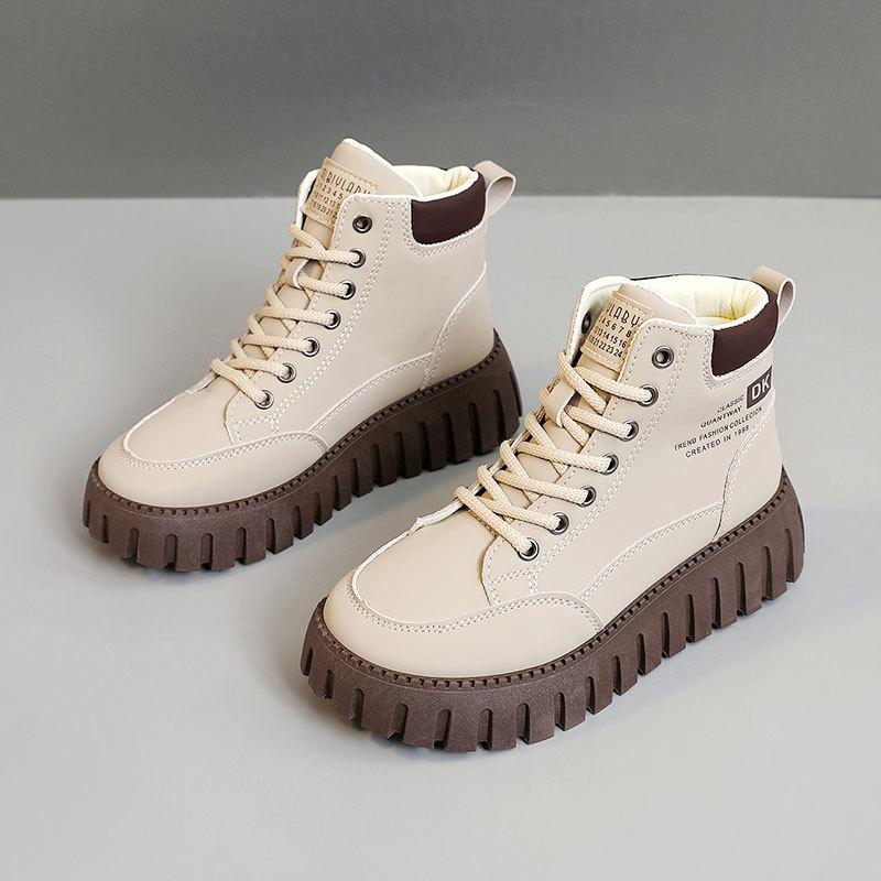 

F364 новые зимние женские высокие кроссовки, обувь на платформе, водонепроницаемые и бархатные, на толстой подошве, простые, увеличивающие рост, студенческие хлопковые ботинки 35 хаки